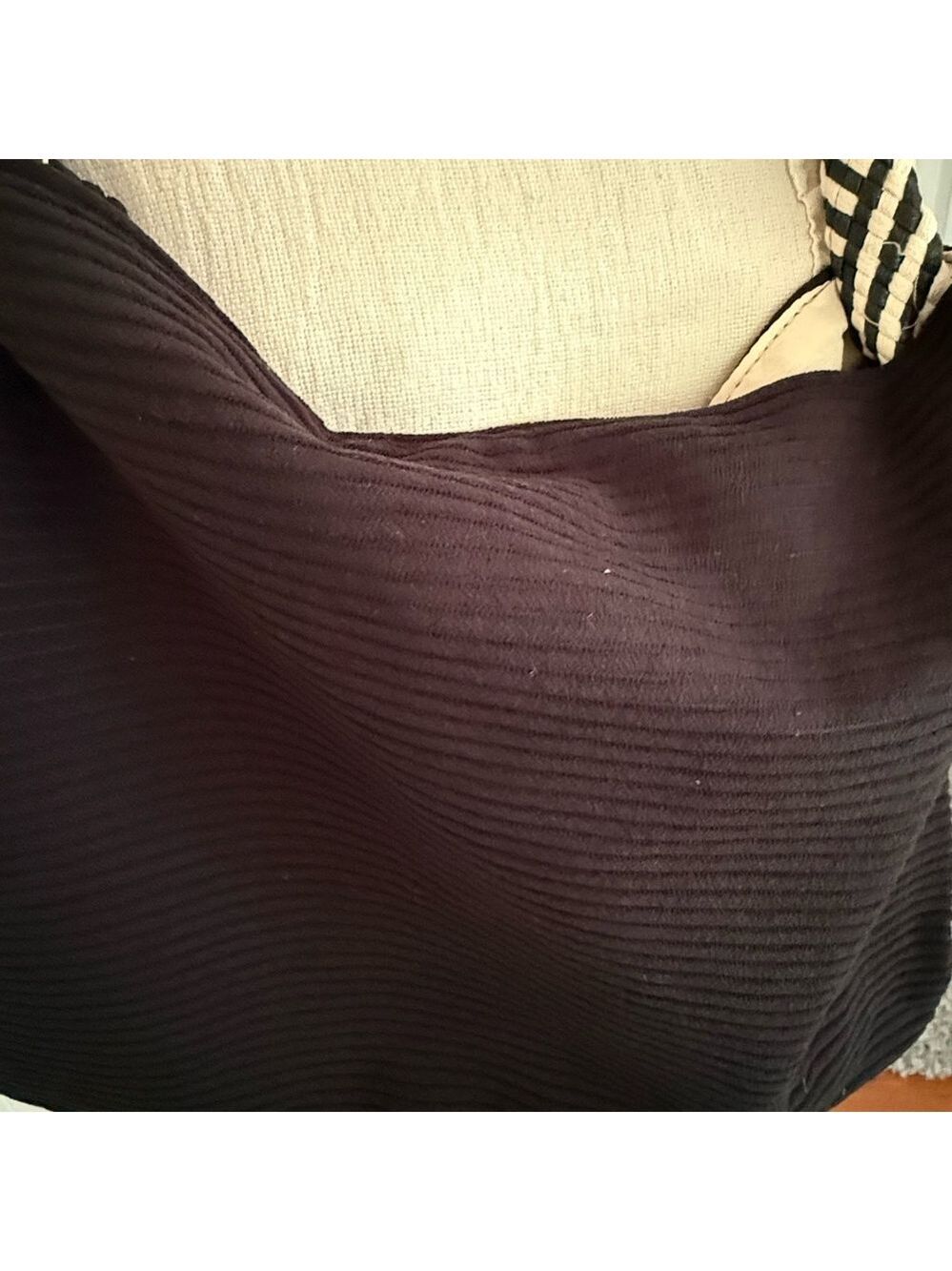 Black Corduroy Shoulder Bag Woven Strap - Picture 7 of 8